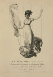 Sophie Blanchard nel cesto del suo pallone durante il suo volo a Milano alla presenza di Napoleone, 1811